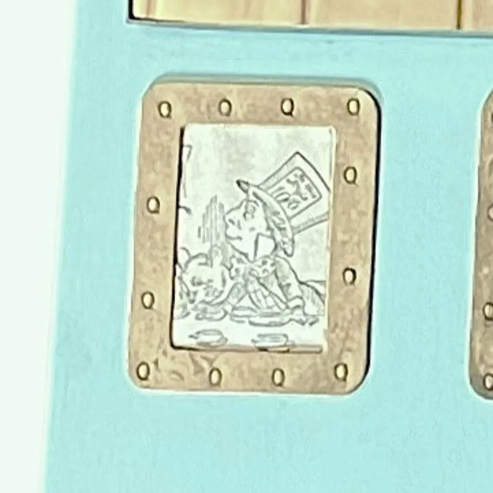 Vintage Handmade Sage Green Alice in Wonderland Themed Mirror on Wood w/Trinkets
